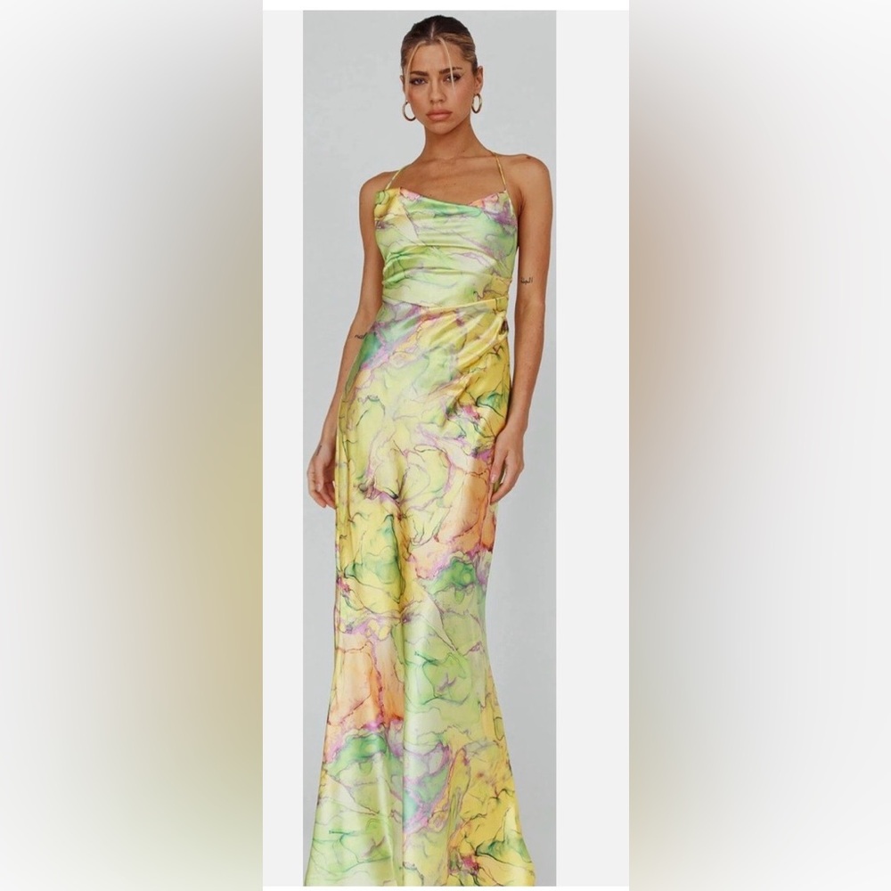 Luxxel Green and Purple Satin Dress